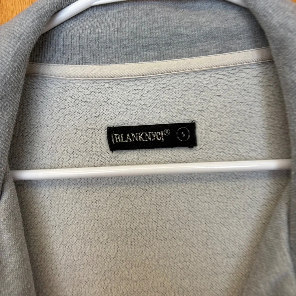 BlankNYC‎ Draped Open Front Cardigan Women Small Gray Snap Collar Fleece Jacket